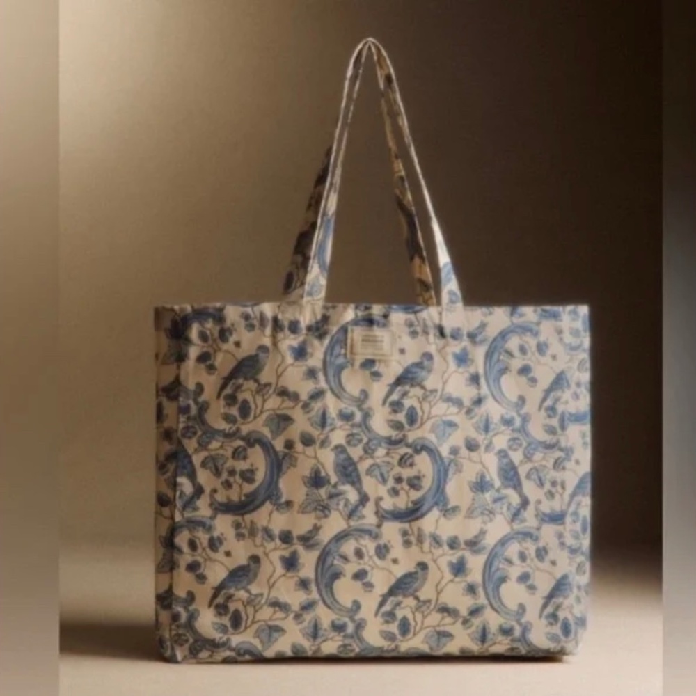 Sézane x Antoinette Poisson Canvas Tote Bag in Blue Bird Print